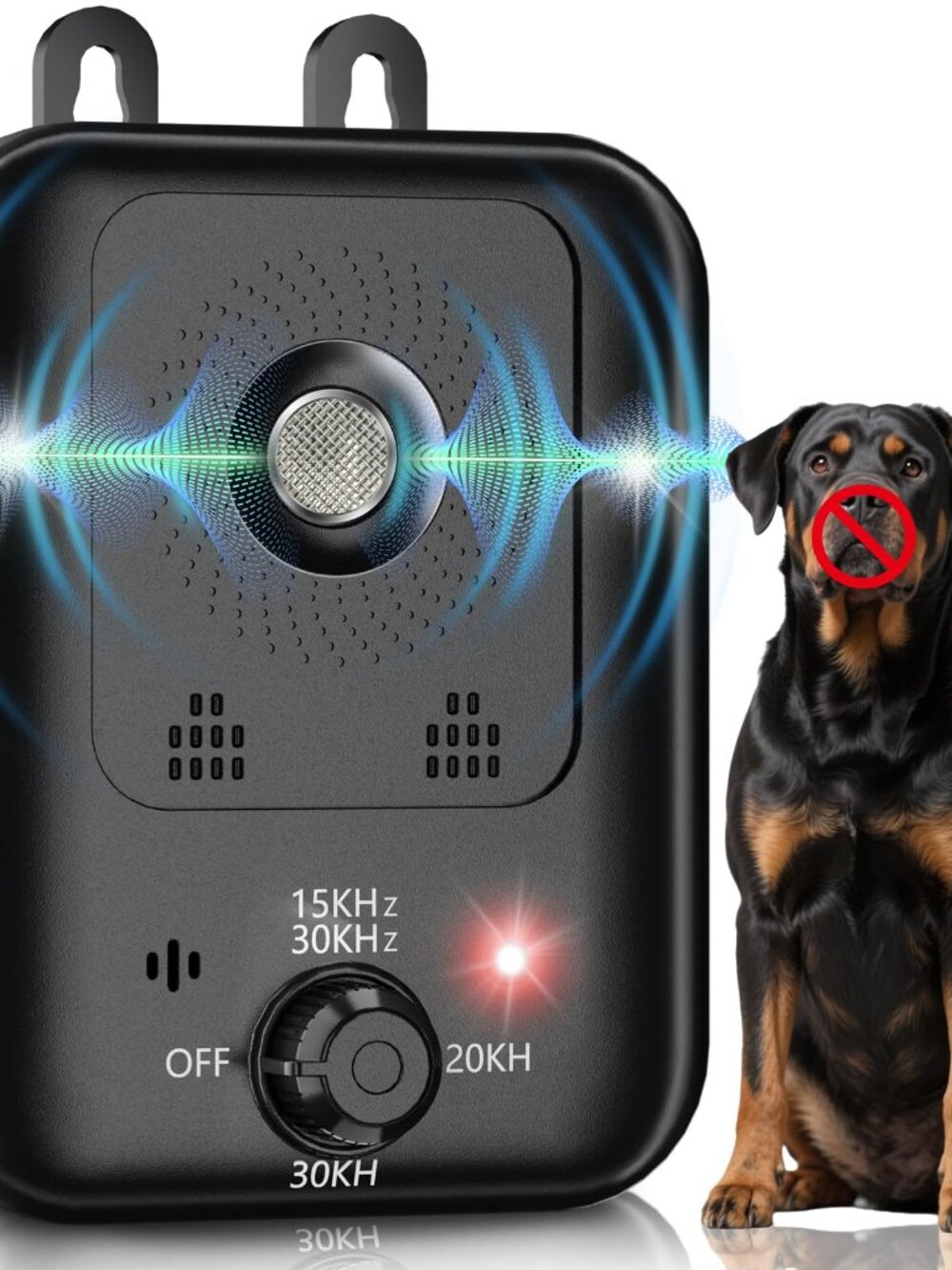 Ultrasonic Dog Barking Deterrent Device - Rechargeable, Outdoor, 3 Modes